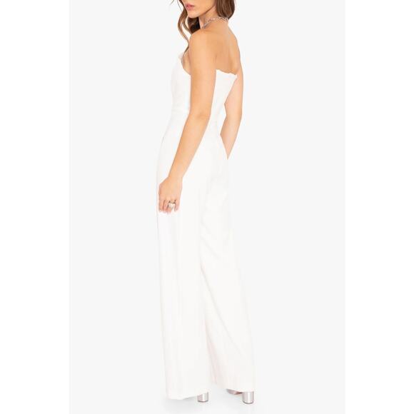 Black Halo Lena White Strapless Wide Leg Tailored Formal Jumpsuit Size 6 - Picture 2 of 7